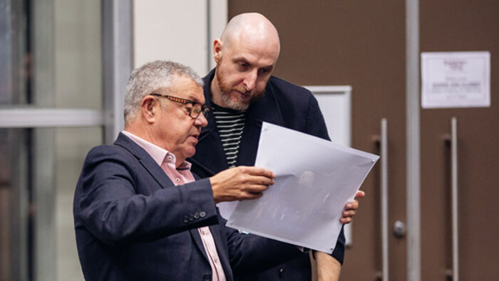 dean vince in a sweeney todd rehearsal