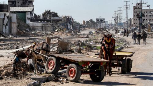 The Maghazi camp for Palestinian refugees was severely damaged by Israeli bombardment. (Photo by ANAS BABA / AFP) (Photo by ANAS BABA/AFP via Getty Images)