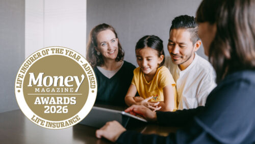 Financial adviser explaining life insurance options to a client couple in Australia