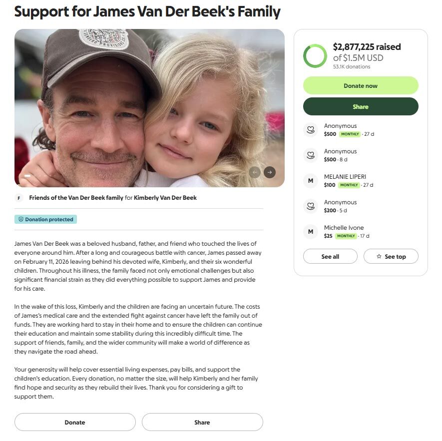 james van der beek gofundme