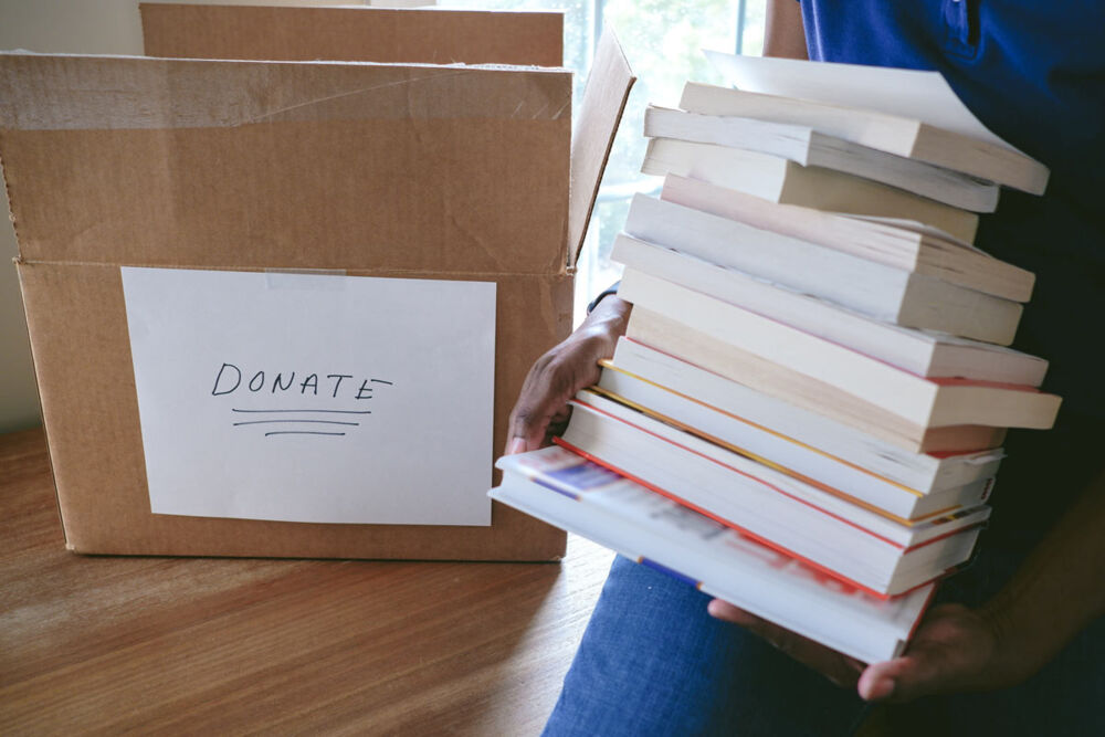household items sorted into keep sell and donate categories