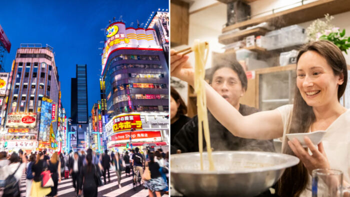 Australian traveller exploring Tokyo as the strong Australian dollar makes Japan holidays cheaper for visitors.