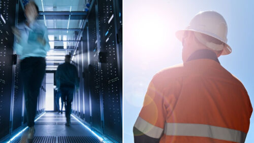 data centres (left) rely on gas as well as chips and software