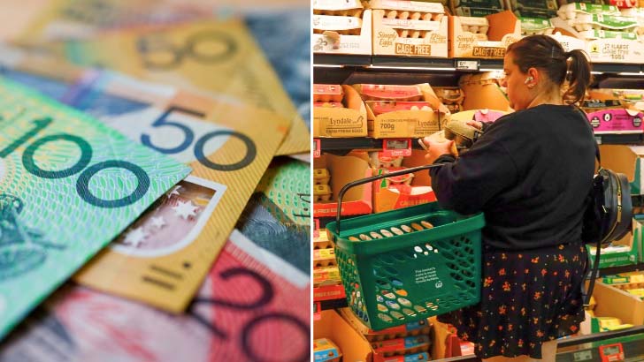 a woman shops for groceries during rising living costs