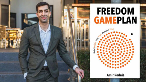 amir rodnia poses with his new book freedom plan