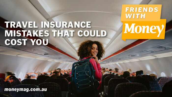 a woman boards a plane with a backpack - friends with money podcast episode on travel insurance mistakes